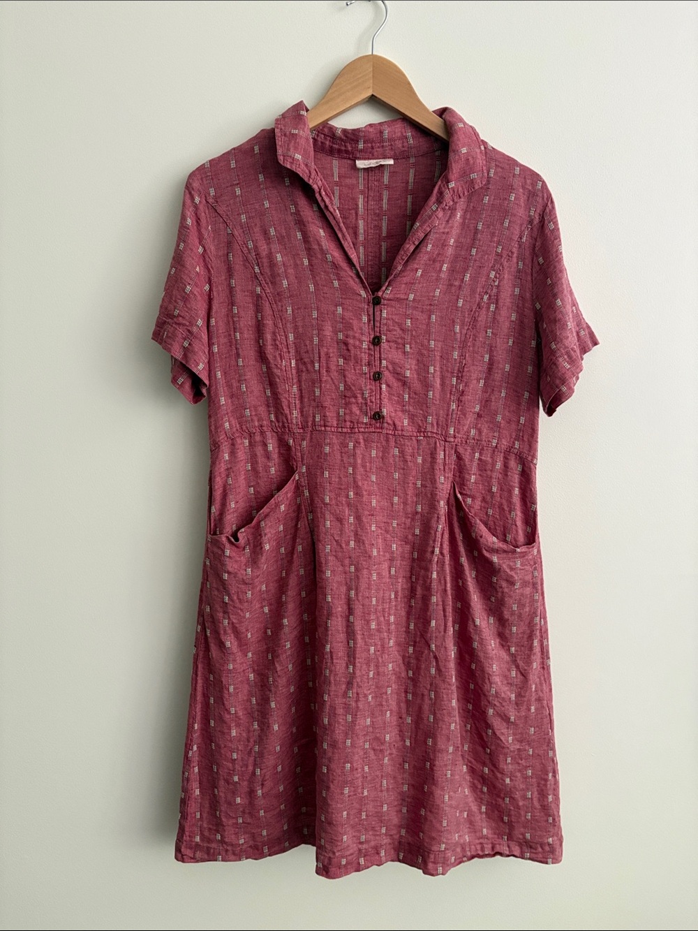 Poetry Striped Dress De'lave' Linen and Cotton in Pink Red Dobby Stripe Size 8